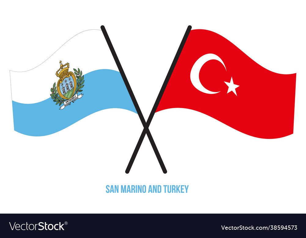 San marino and turkey flags crossed and waving Vector Image