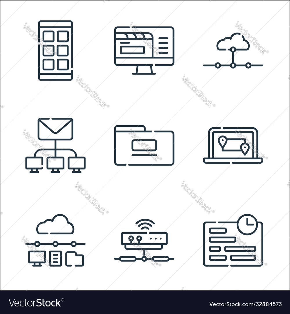 Telecommuting line icons linear set quality vector image Telecommuting line icons linear set quality