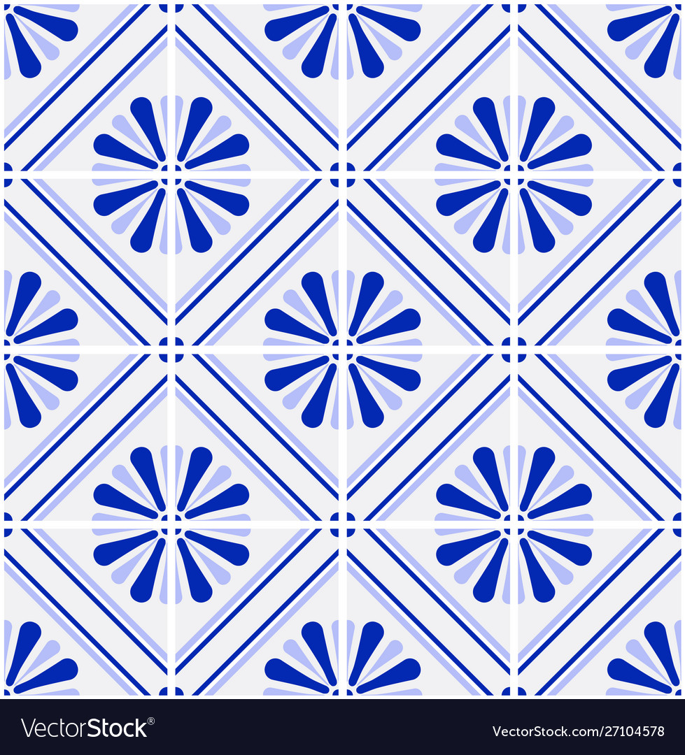 Blue and white tile pattern Royalty Free Vector Image