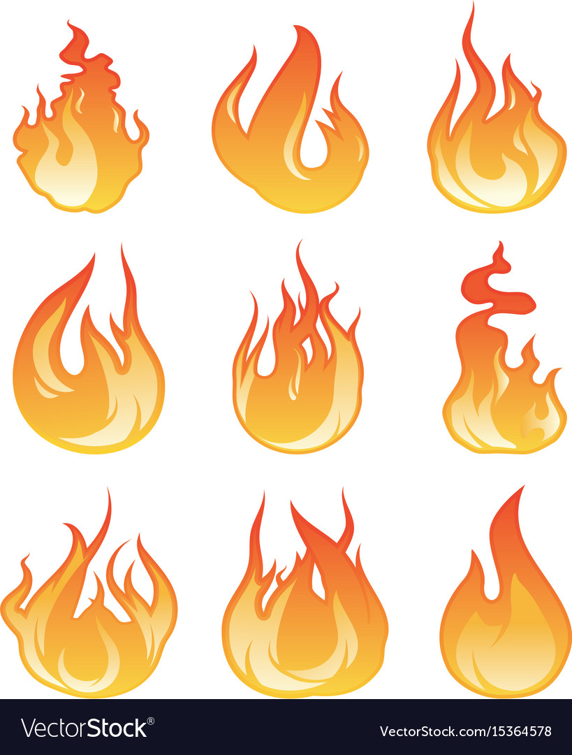 Cartoon Fire Flames Set and Line. Vector Stock Vector