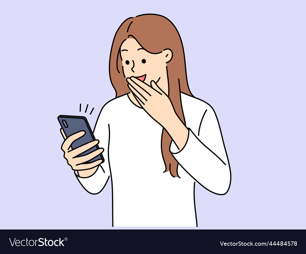 Excited woman surprised by message on cell Vector Image