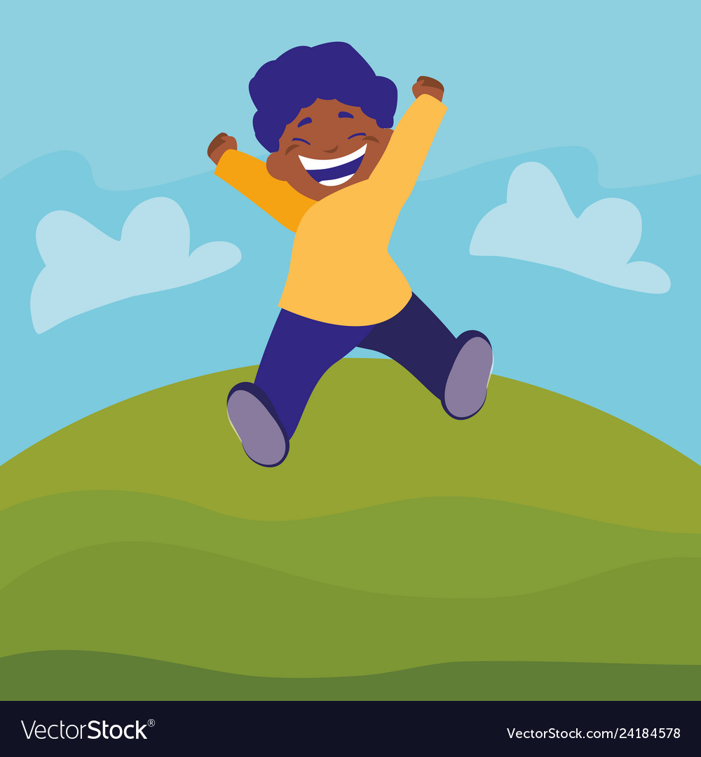 Happy black boy celebrating in the camp Royalty Free Vector