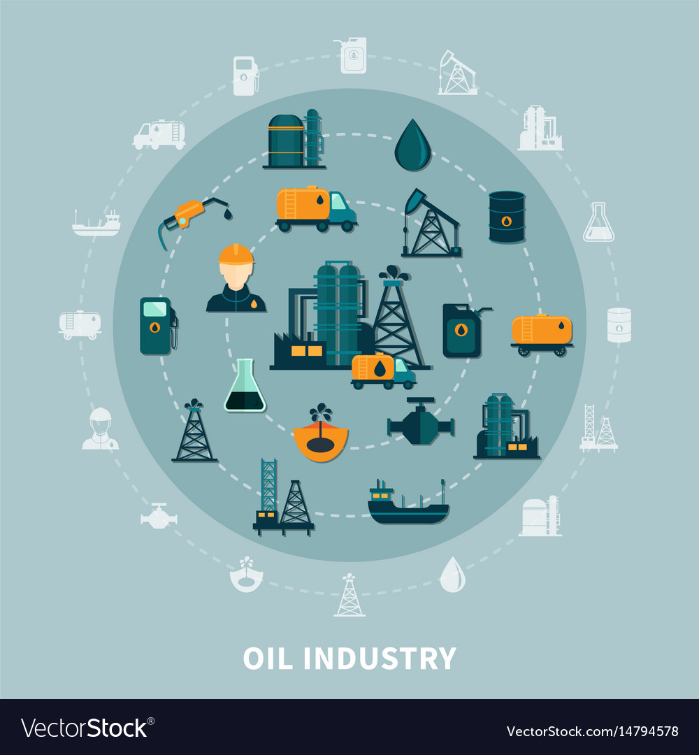 Petroleum icons round composition Royalty Free Vector Image