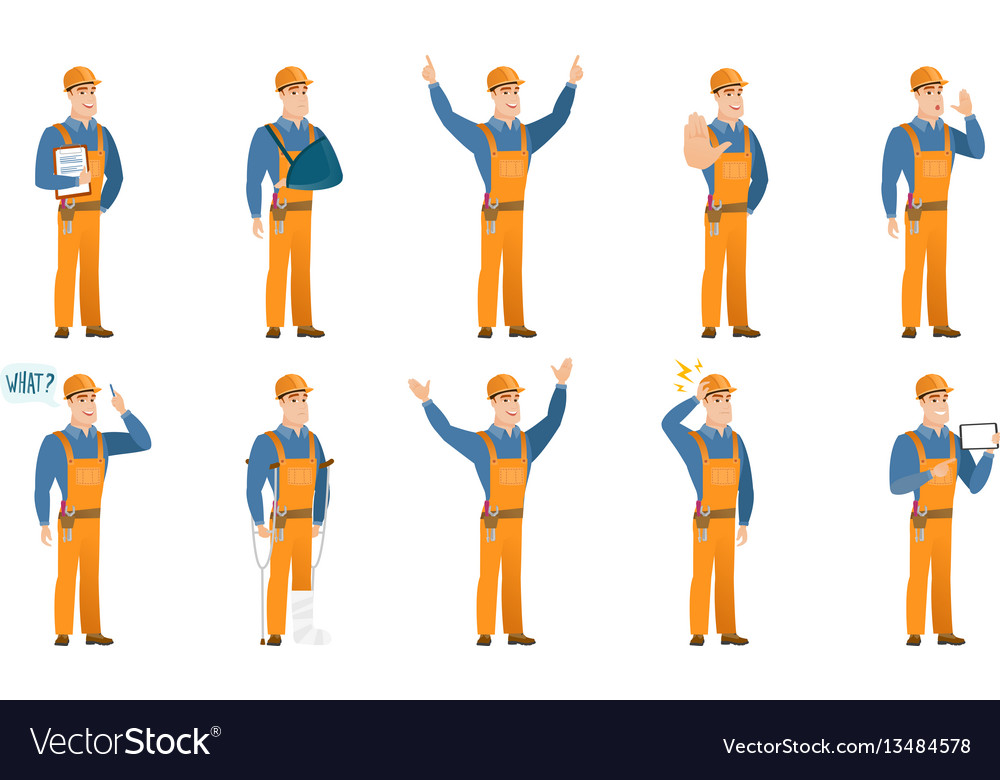 Set of builder characters vector image Set of builder characters