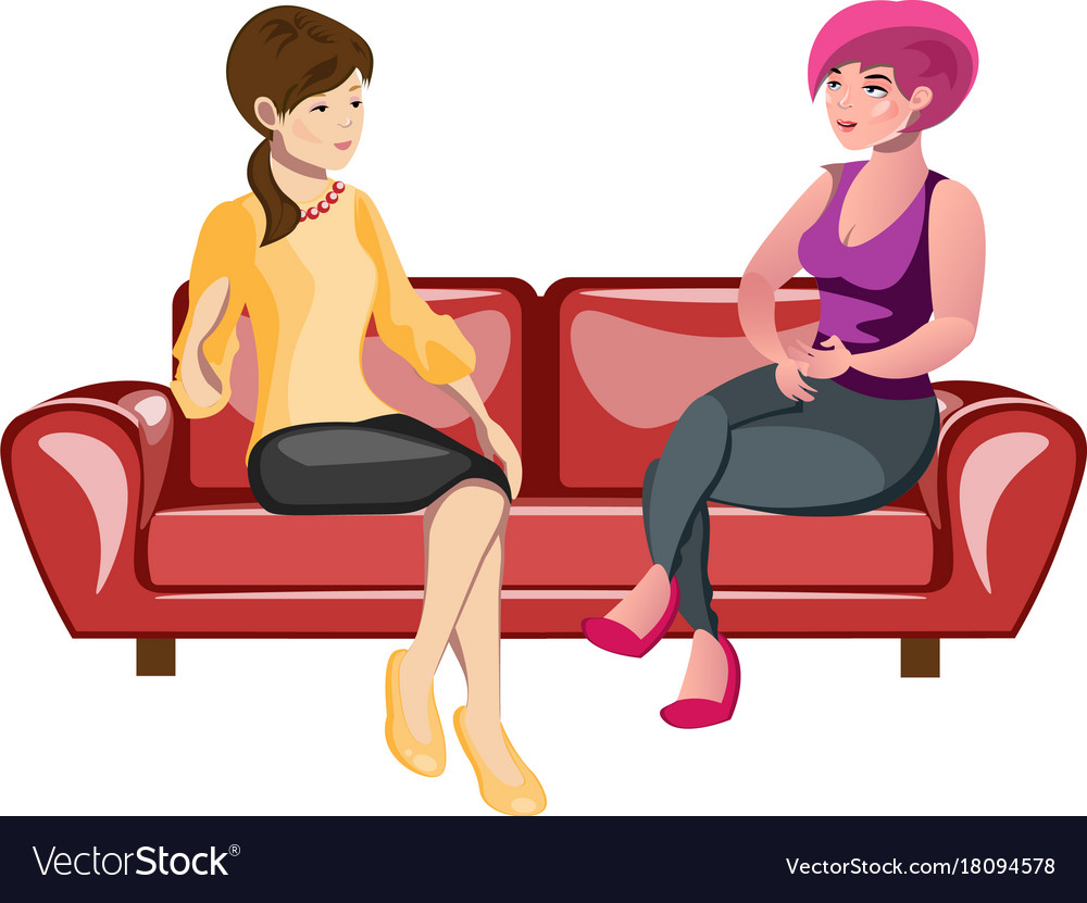 Two Women Sitting On A Sofa Royalty Free Vector Image 3052