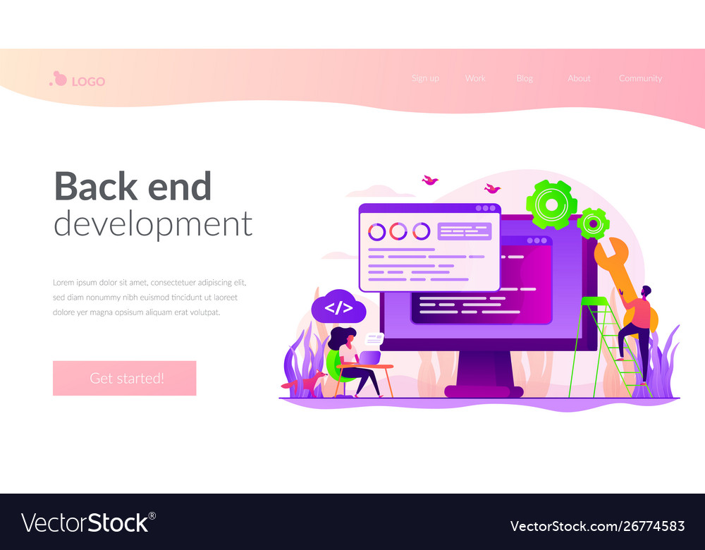 Back end development landing page template vector image Back end development landing page template