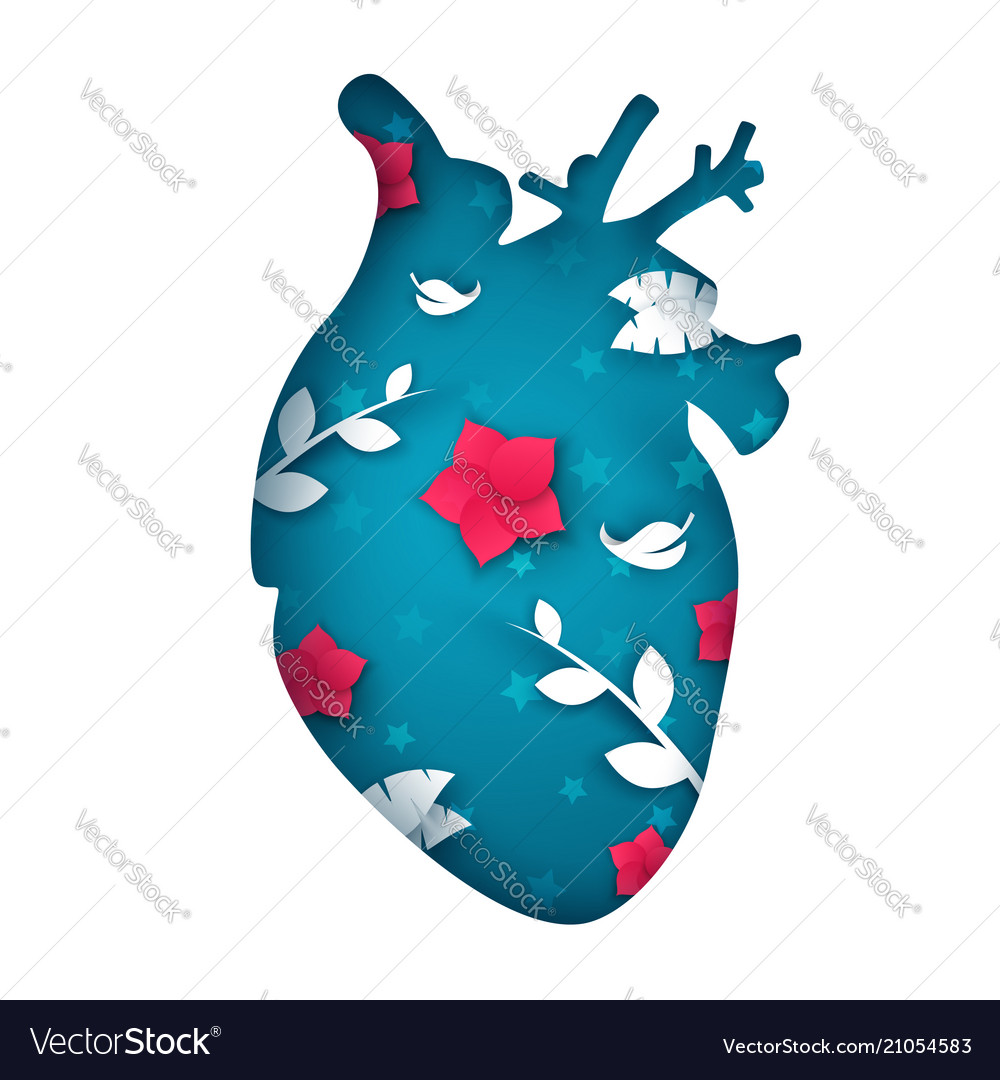 Cartoon paper heart flower branch vector image Cartoon paper heart flower branch