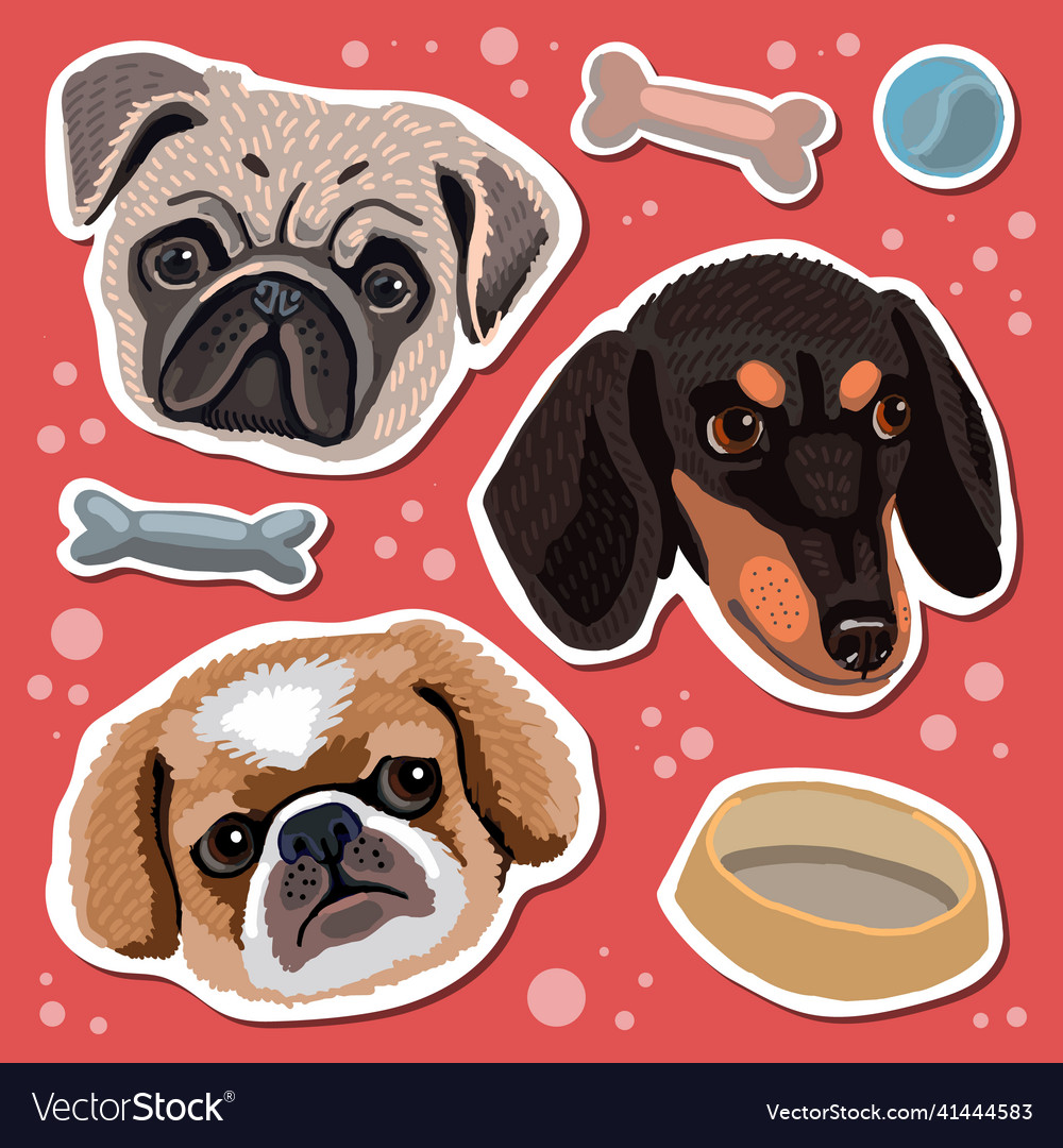 Cute dog stickers pekingese dachshund and pug