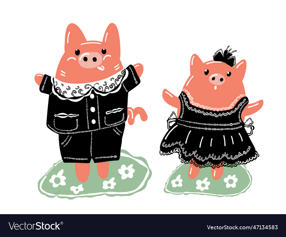 Cute piglets in clothes Royalty Free Vector Image