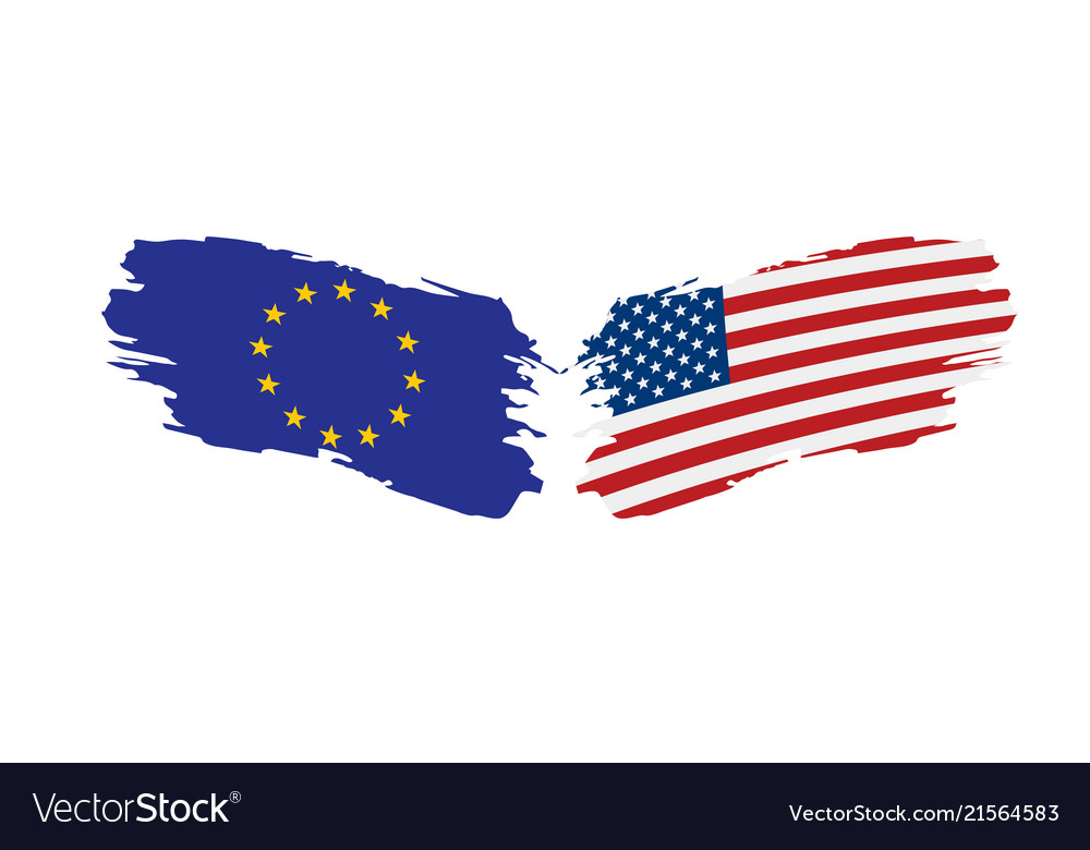 European union and american flags