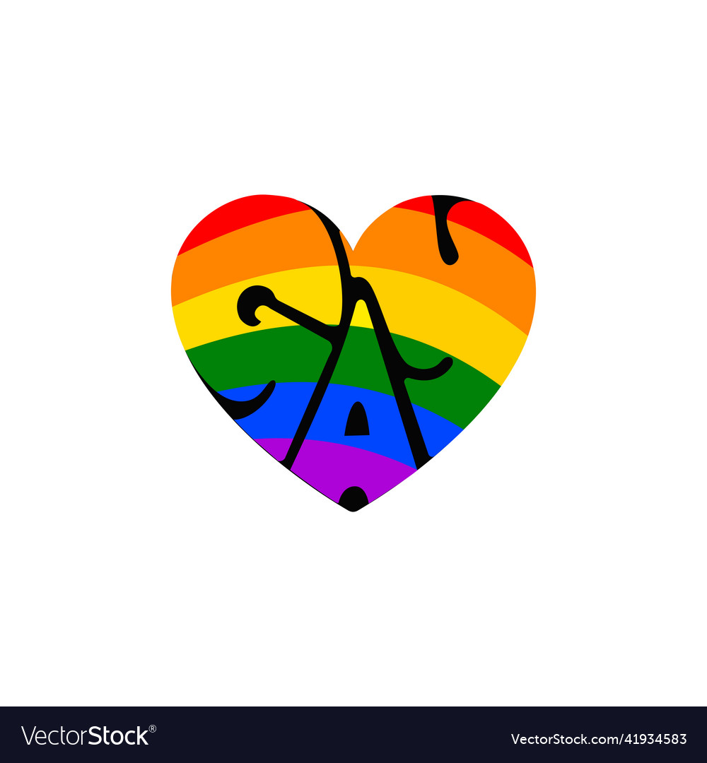 Gay written heart shape with 6 colors text