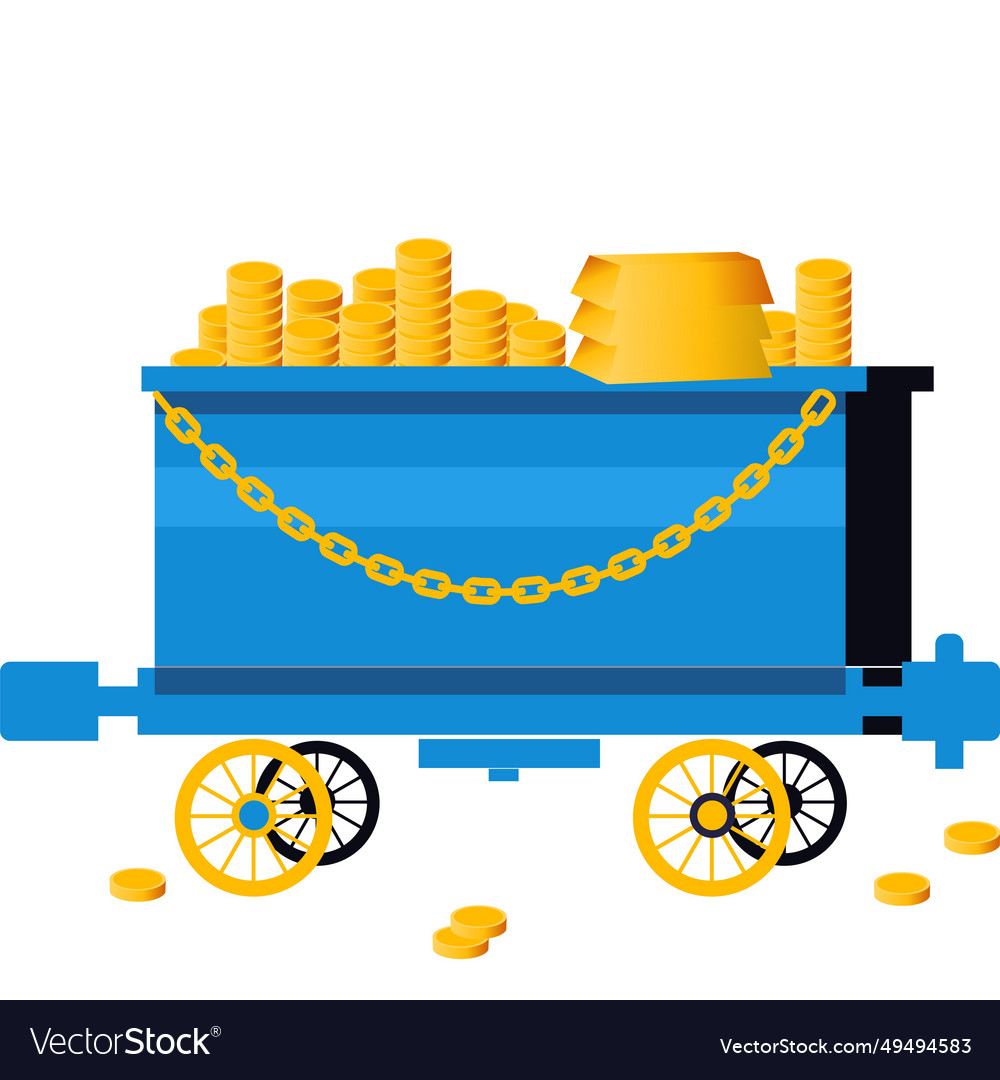 Mining cart with gold treasure icon