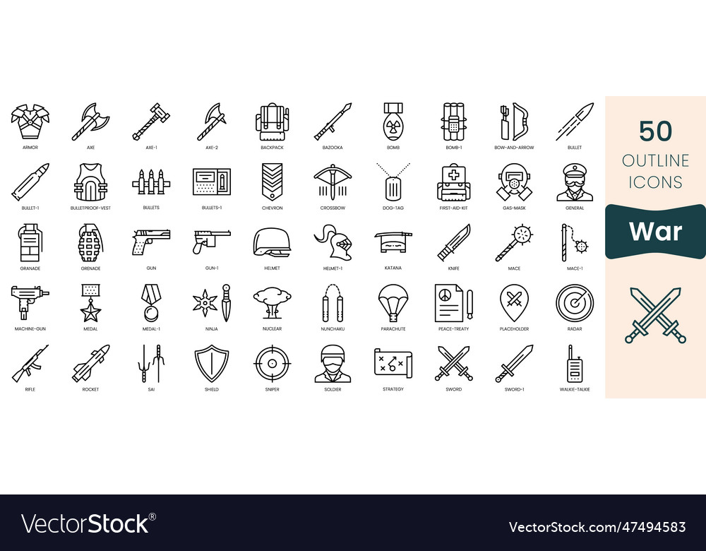 Set of war icons thin outline pack Royalty Free Vector Image