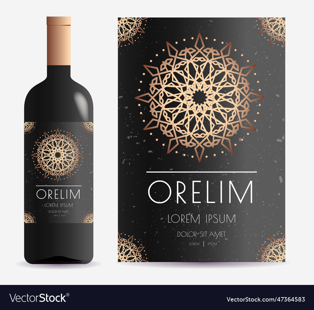 Vine label mandala gold style black background