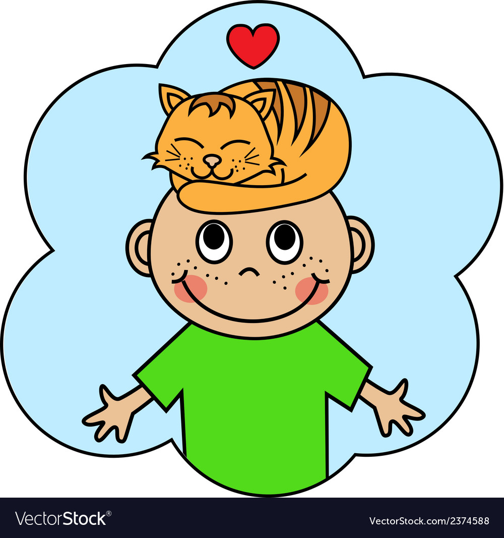 Cartoon Boy And Sleeping Orange Cat Royalty Free Vector