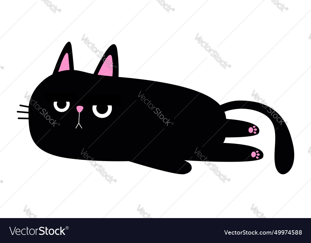 Cute laying black cat funny sad face head Vector Image