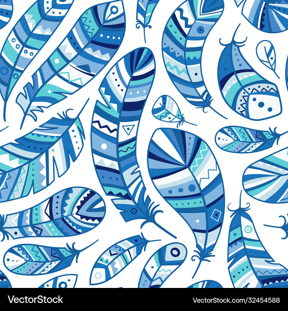Feathers seamless pattern in boho style Royalty Free Vector