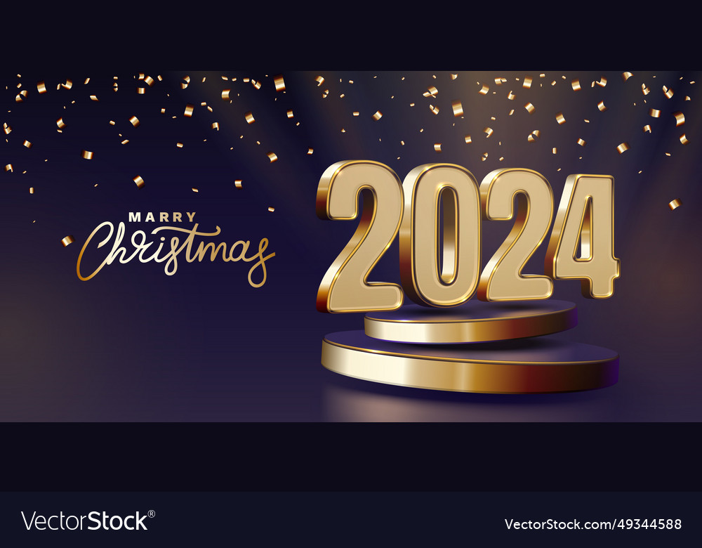 Marry christmas 2024 happy new year golden Vector Image