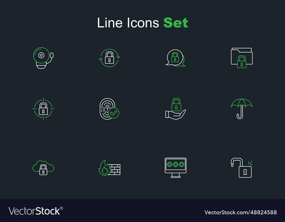 Set line open padlock monitor with password vector image Set line open padlock monitor with password