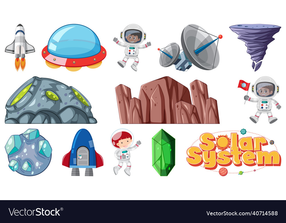 Set of isolated fantasy space game objects vector image Set of isolated fantasy space game objects