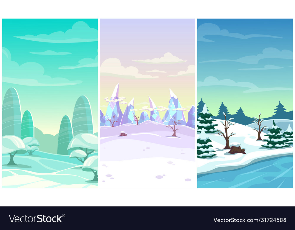 Set three winter vertical background cartoon