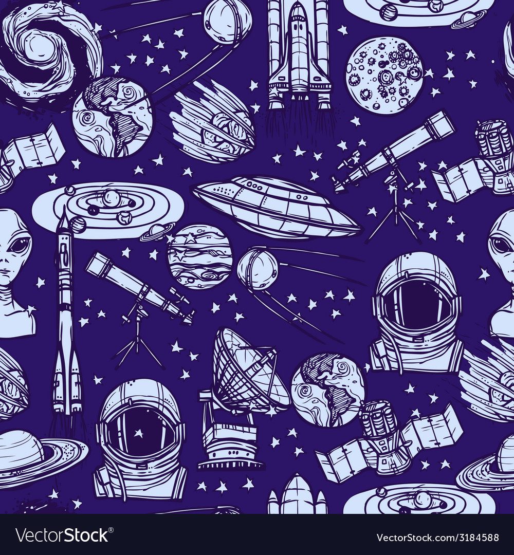 Space sketch seamless pattern Royalty Free Vector Image