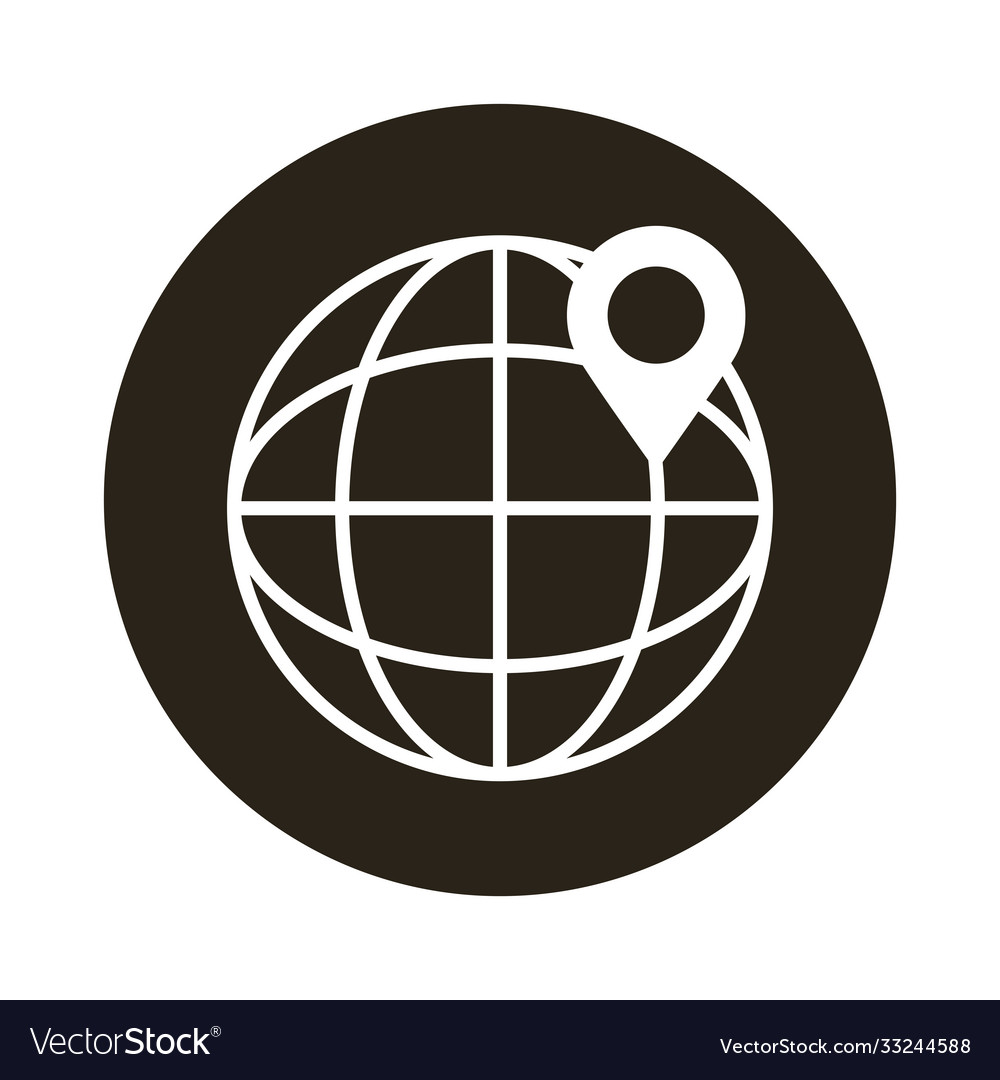 Sphere world planet with pin location block style vector image Sphere world planet with pin location block style