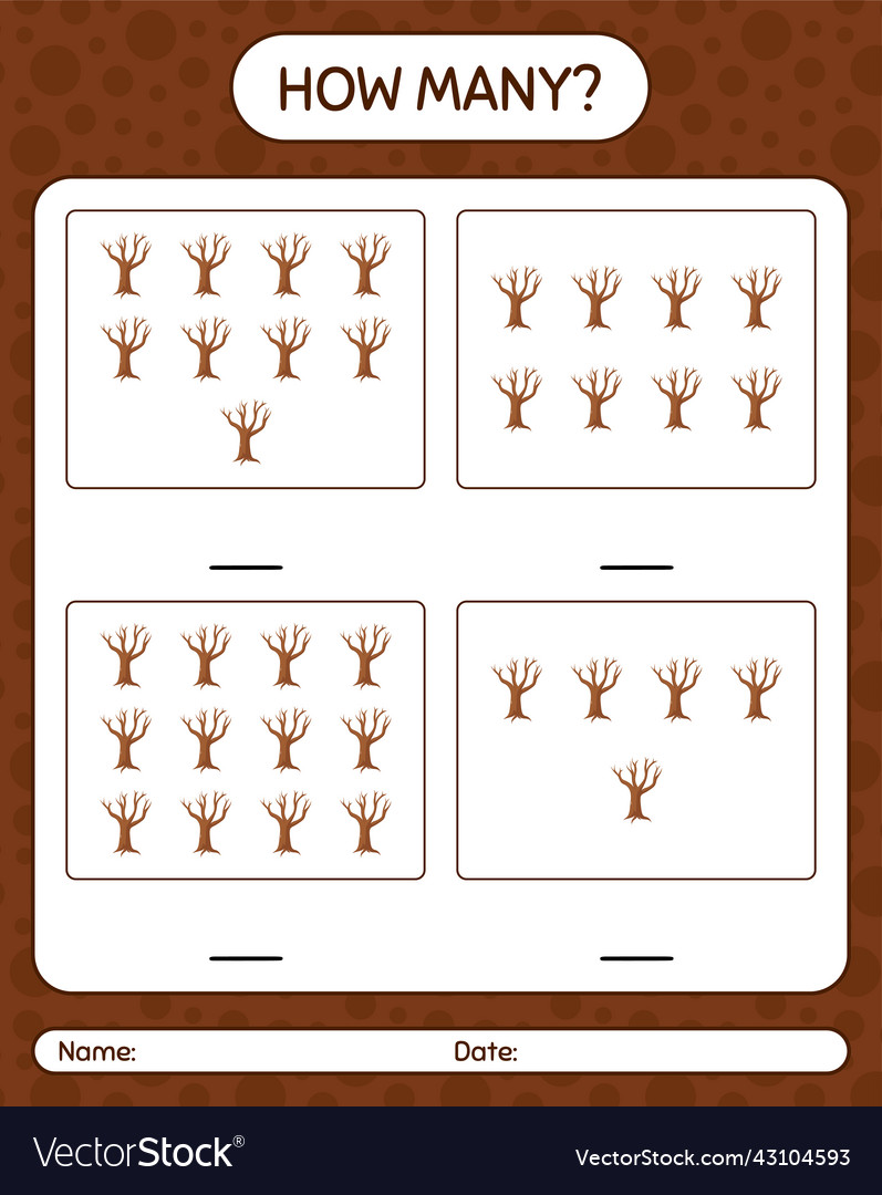 How many counting game with tree worksheet vector image How many counting game with tree worksheet