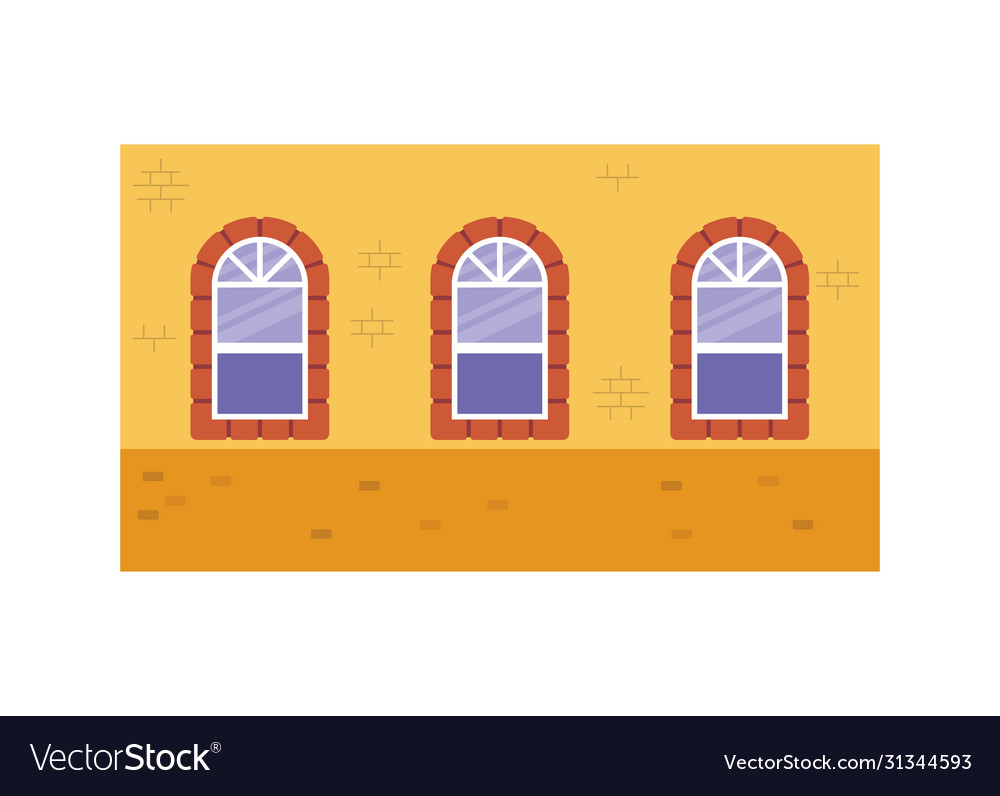 Isolated windows outside yellow building