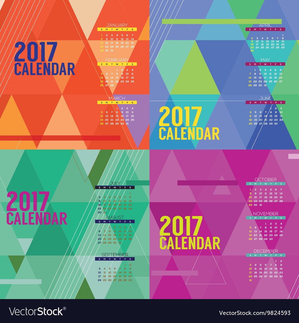 Modern abstract 2017 printable calendar starts