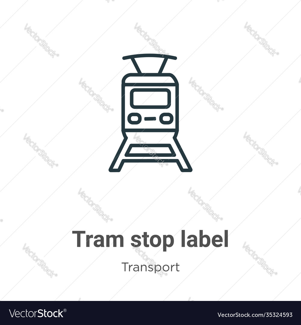 Tram stop label outline icon thin line black