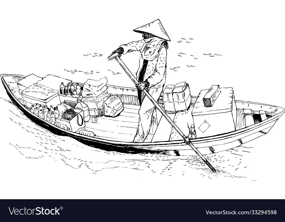 A female farmer on a boat in south china sea Vector Image