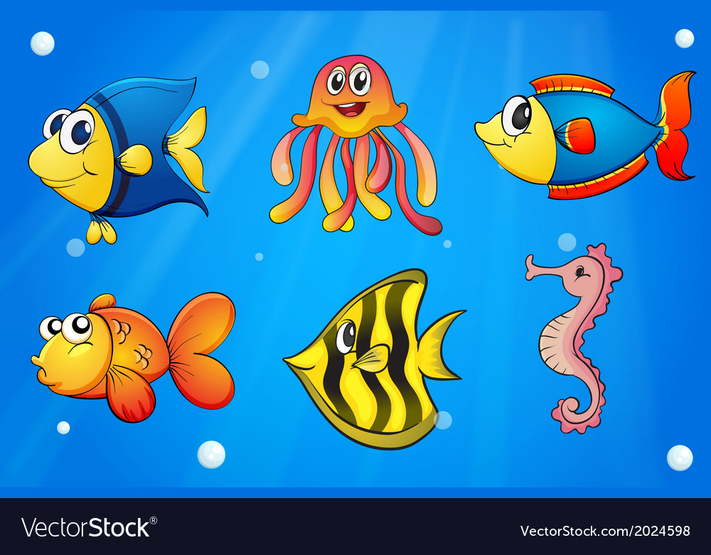 A sea with colorful creatures Royalty Free Vector Image