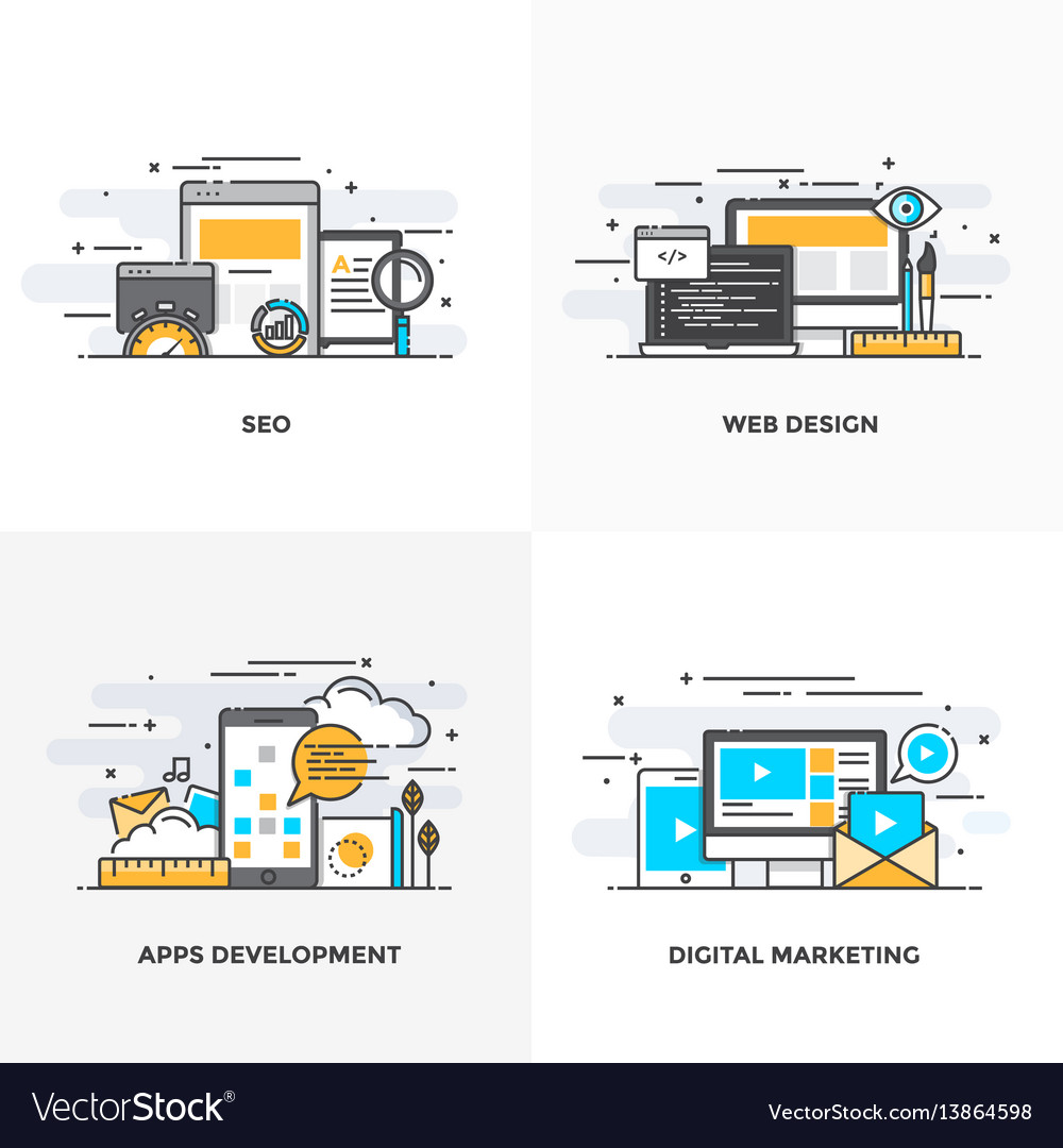 Flat line designed concepts-colored Royalty Free Vector