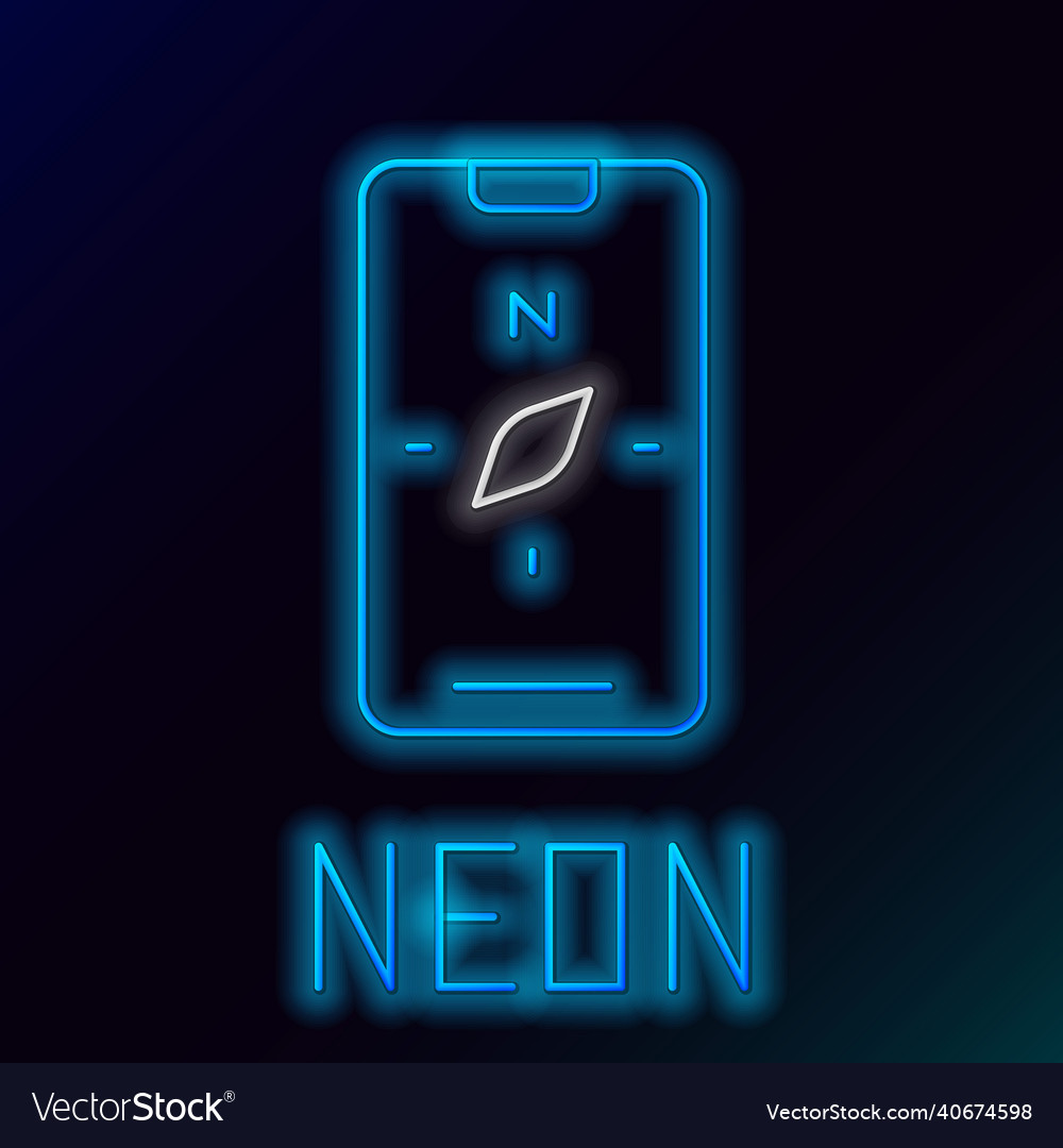 Glowing neon line compass screen apps Royalty Free Vector