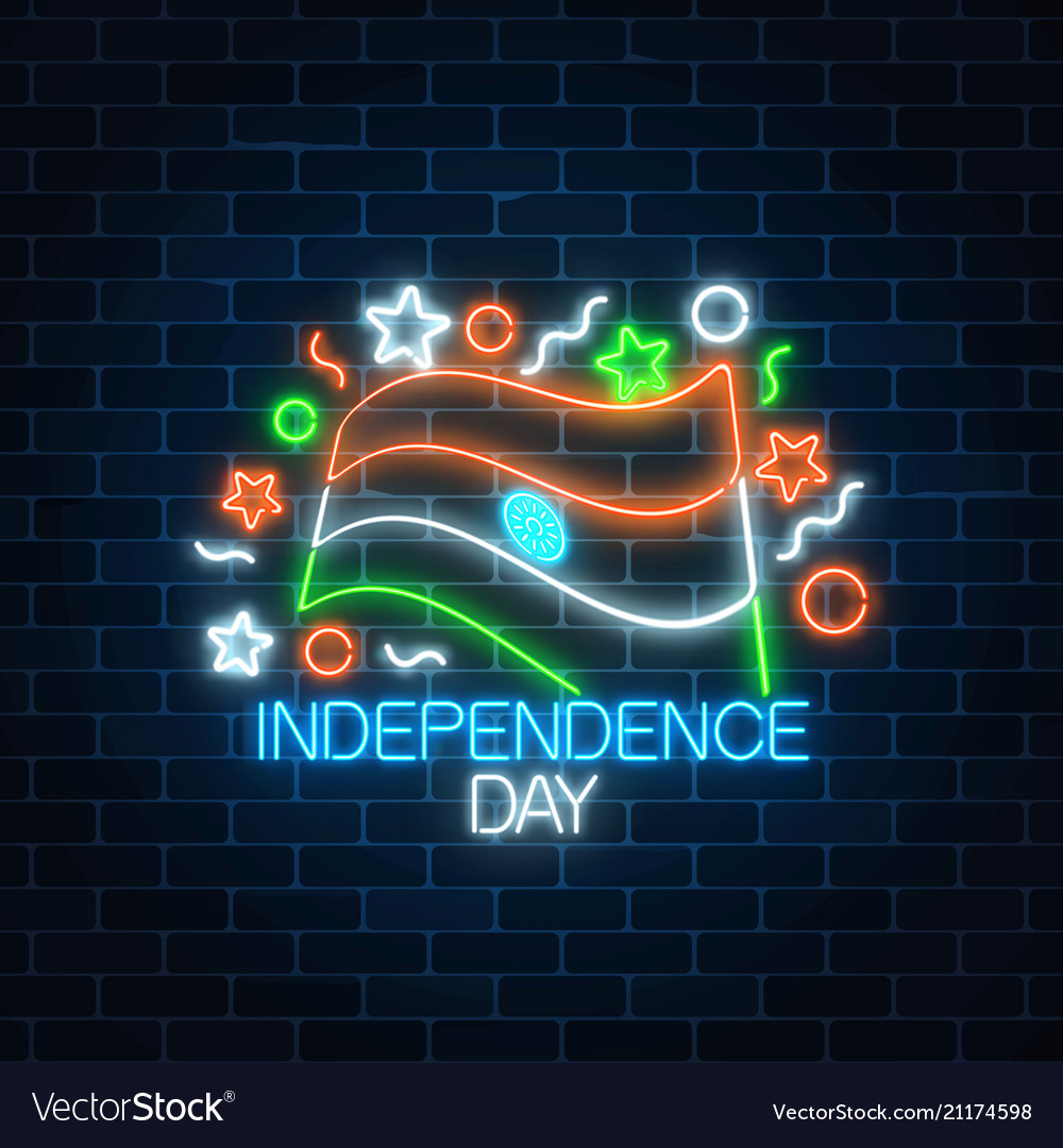 India independence day glowing neon sign