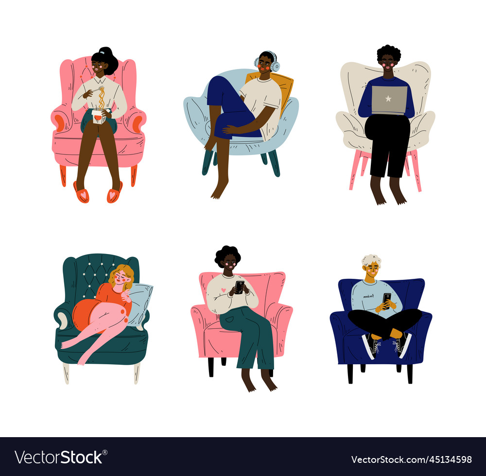 Man and woman character sitting at home