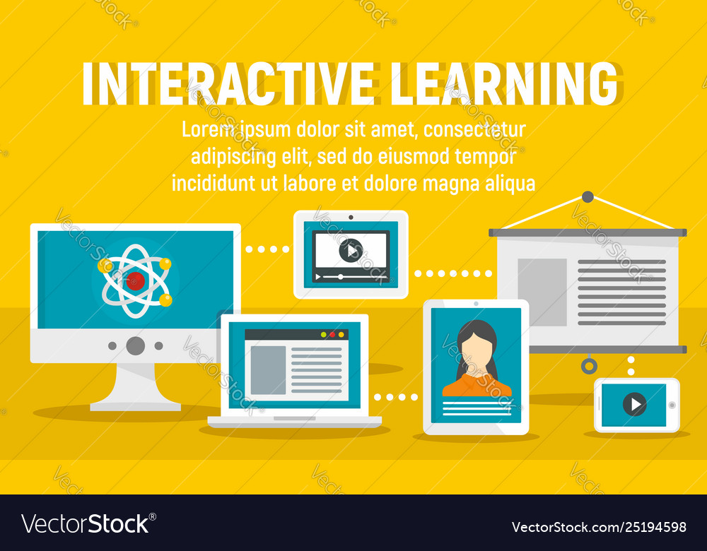 Modern Interactive Learning Concept Banner Flat Vector Image