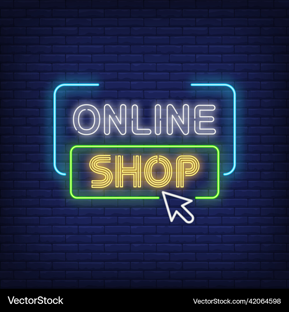 Online shop neon sign Royalty Free Vector Image