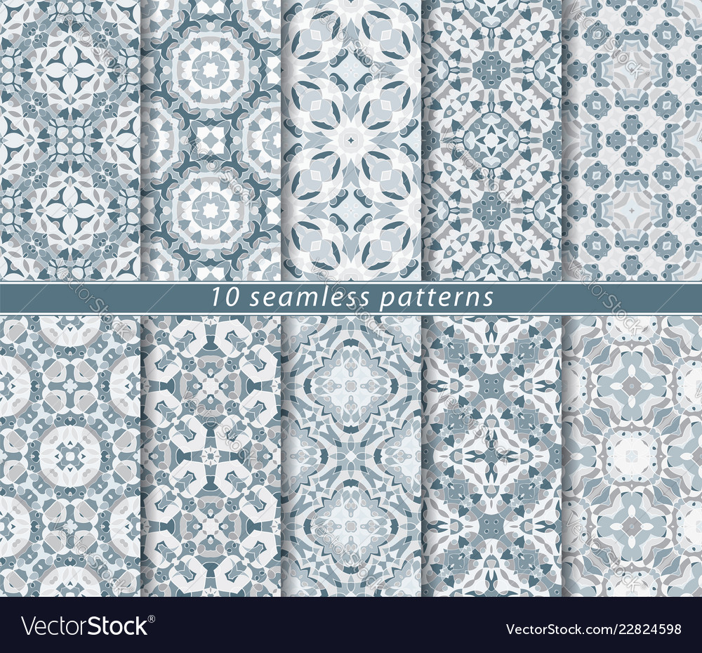 Set of ten seamless abstract patterns vector image Set of ten seamless abstract patterns