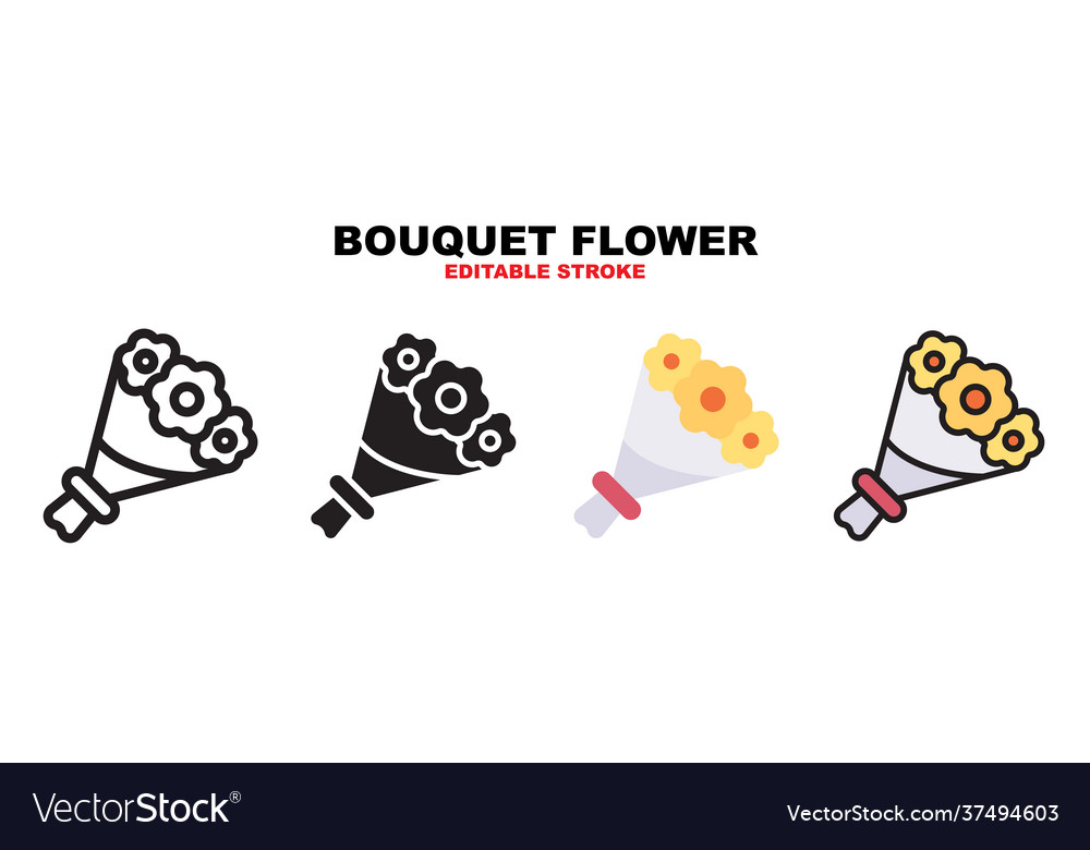 Bouquet flower icon set with different styles