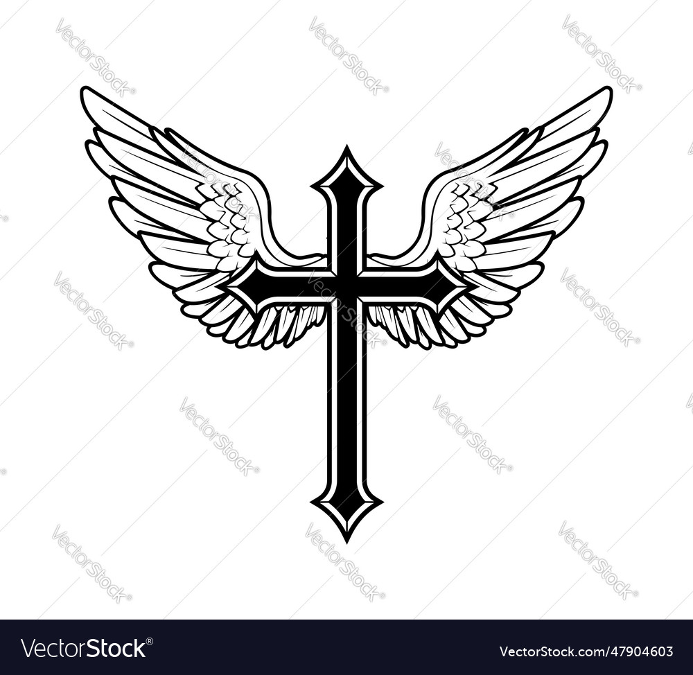 Gothic christian cross with angel wings Royalty Free Vector