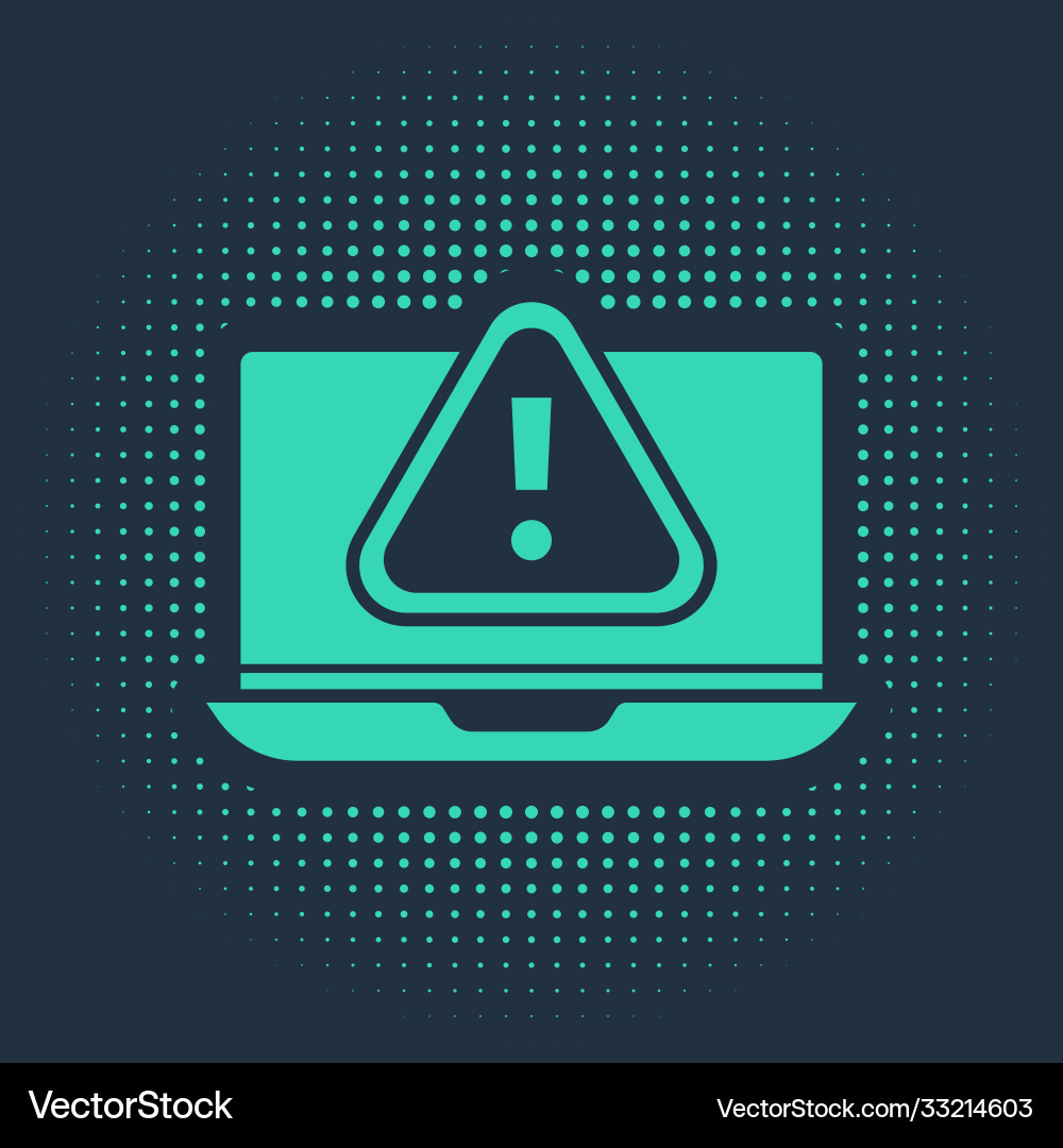 Green laptop with exclamation mark icon isolated Vector Image