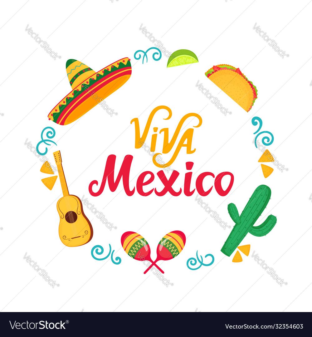 Viva mexico hand drawn lettering frame Royalty Free Vector