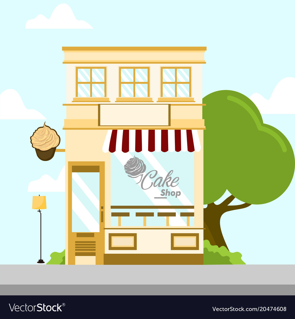 Cake shop store front building background Vector Image Cake shop store front building background Vector Image