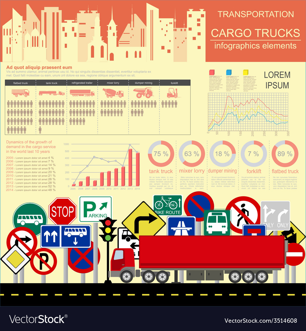 Cargo transportation infographics trucks lorry