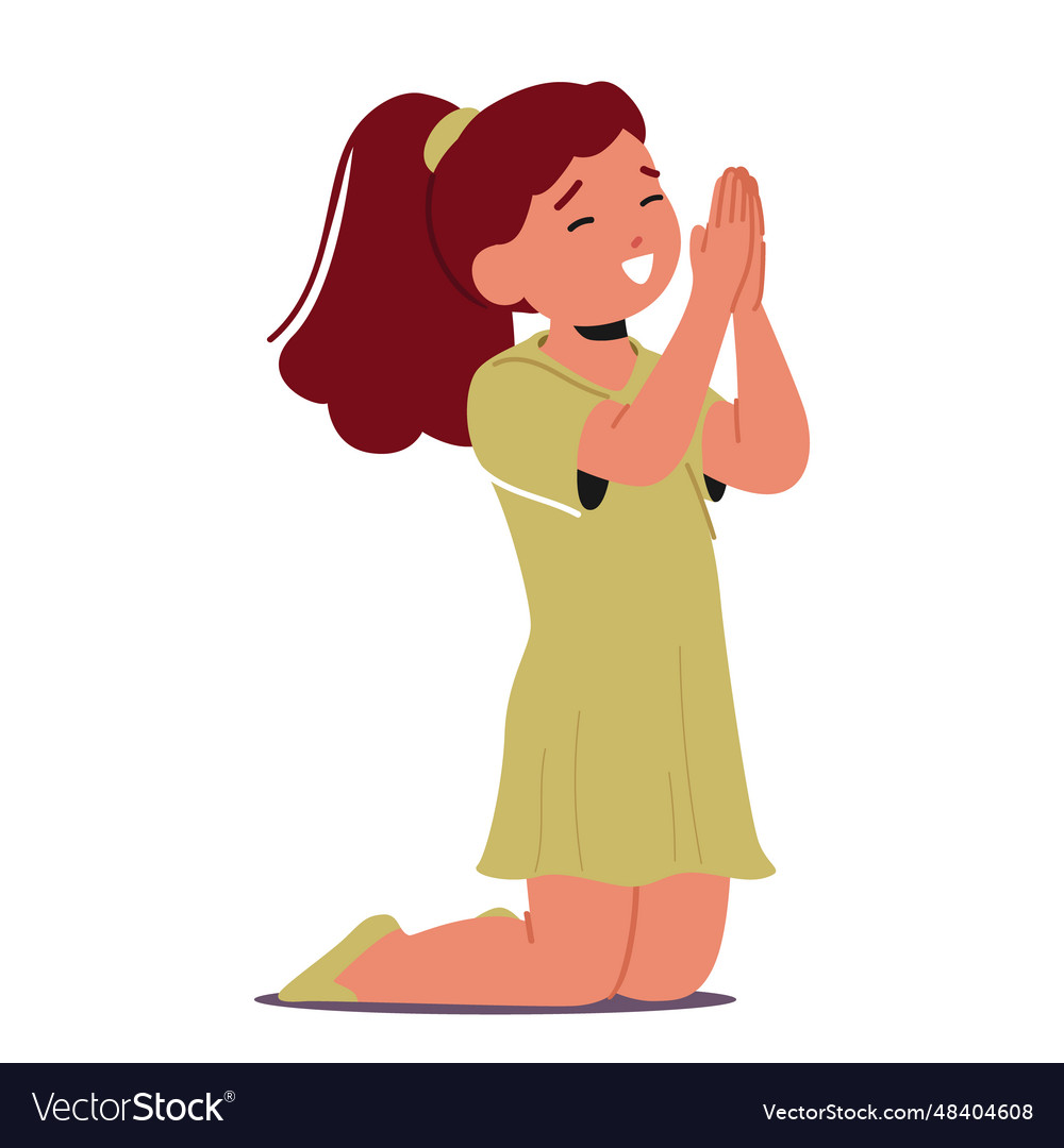 Kneeling little girl with folded hands eyes Vector Image