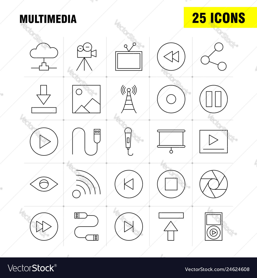 Multimedia line icon for web print and mobile vector image Multimedia line icon for web print and mobile