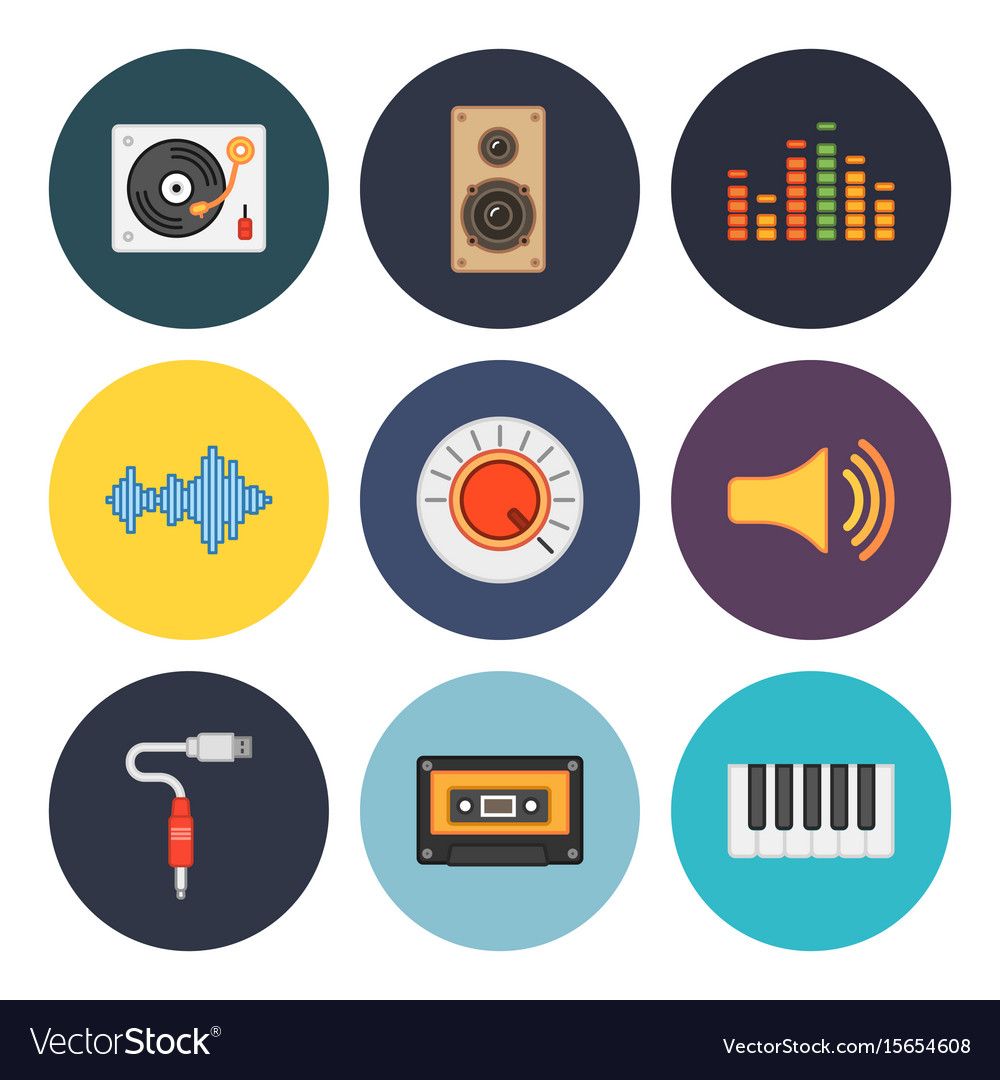 Nine universal flat music icons
