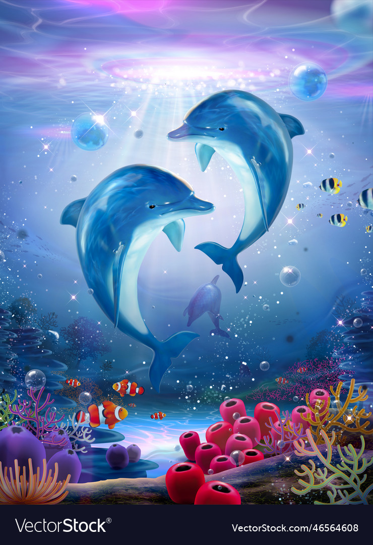 Pod of lovable dolphin family Royalty Free Vector Image